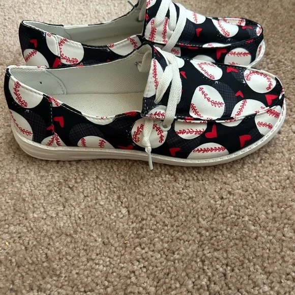 Women’s Baseball Print Shoes - Black and Red - Picture 3 of 4